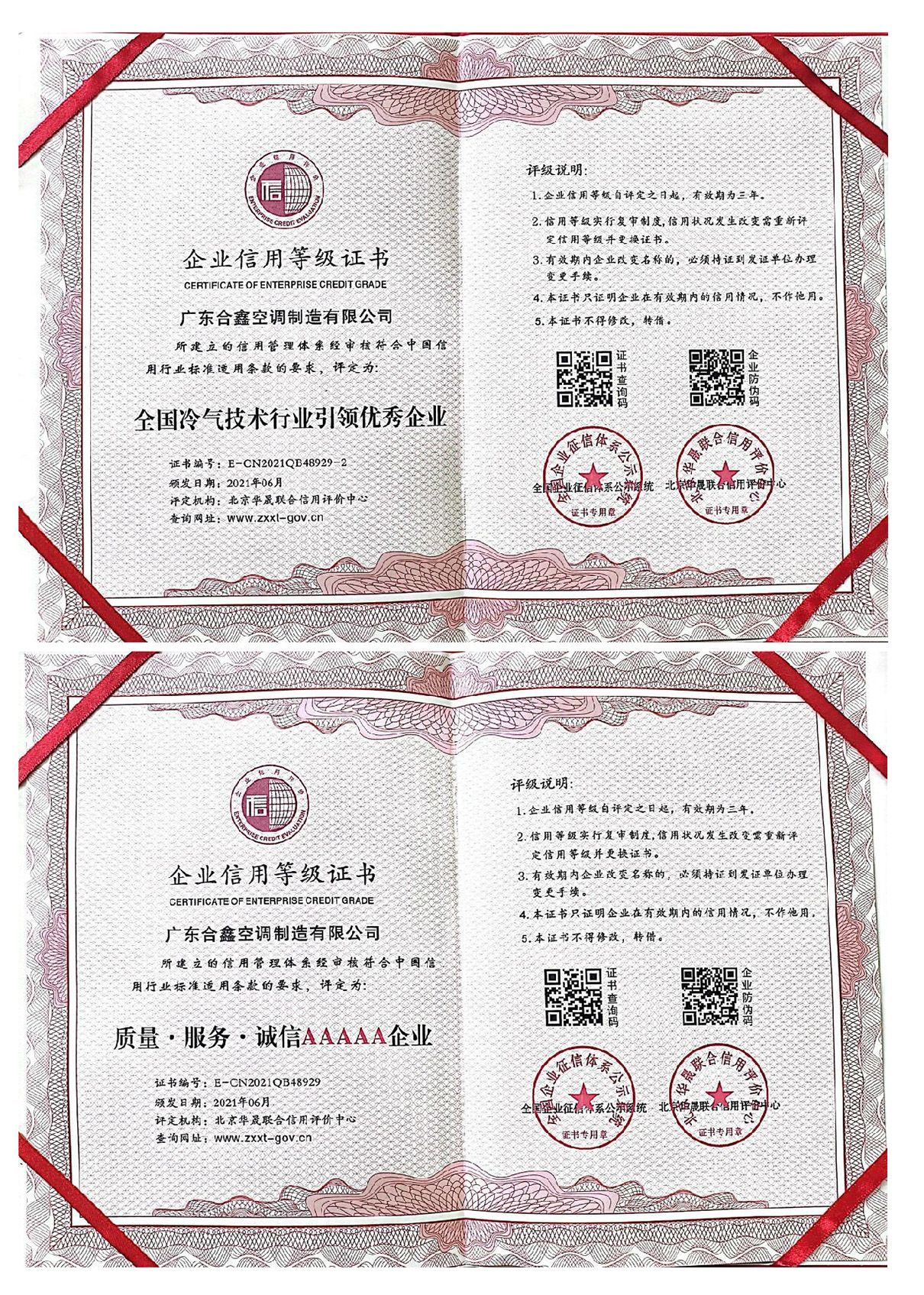 企业信用等级证书